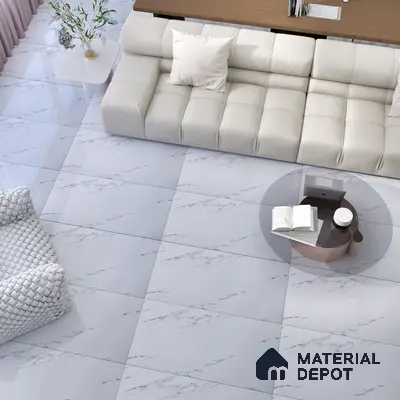 Budget Friendly Marble Wall & Floor Tile Value for Money TL 06297 Mystic White 4 ft x 2 ft - Vitrified Glossy Finish -9 mm | Suitable for Living Room, Bedroom & Bathroom