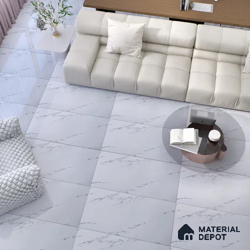 Budget Friendly Marble Wall & Floor Tile Value for Money TL 06297 Mystic White 4 ft x 2 ft - Vitrified Glossy Finish -9 mm | Suitable for Living Room, Bedroom & Bathroom