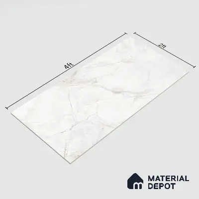 Marble Wall & Floor Tile TL 06099 Athena White 4 ft x 2 ft Vitrified Glossy Finish - 9 mm | 6 Random Design | Suitable For Living Room, Bedroom, Bathroom, Kitchen