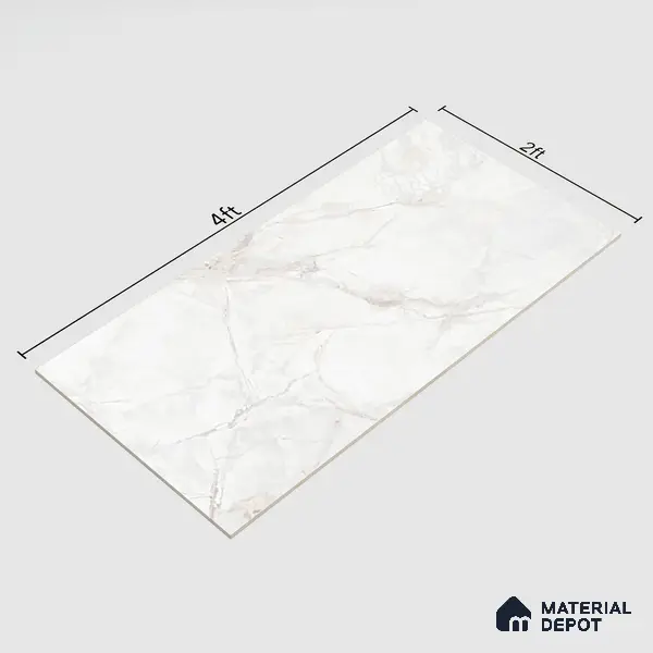 Marble Wall & Floor Tile TL 06099 Athena White 4 ft x 2 ft Vitrified Glossy Finish - 9 mm | 6 Random Design | Suitable For Living Room, Bedroom, Bathroom, Kitchen