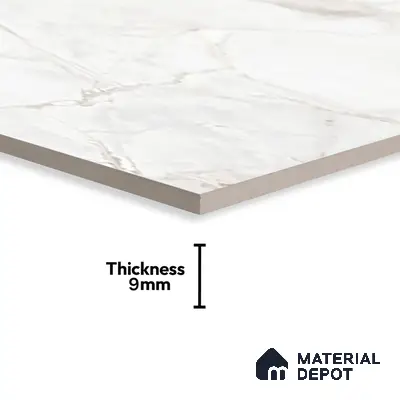Marble Wall & Floor Tile TL 06099 Athena White 4 ft x 2 ft Vitrified Glossy Finish - 9 mm | 6 Random Design | Suitable For Living Room, Bedroom, Bathroom, Kitchen