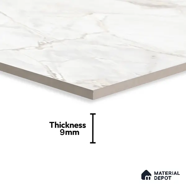 Marble Wall & Floor Tile TL 06099 Athena White 4 ft x 2 ft Vitrified Glossy Finish - 9 mm | 6 Random Design | Suitable For Living Room, Bedroom, Bathroom, Kitchen
