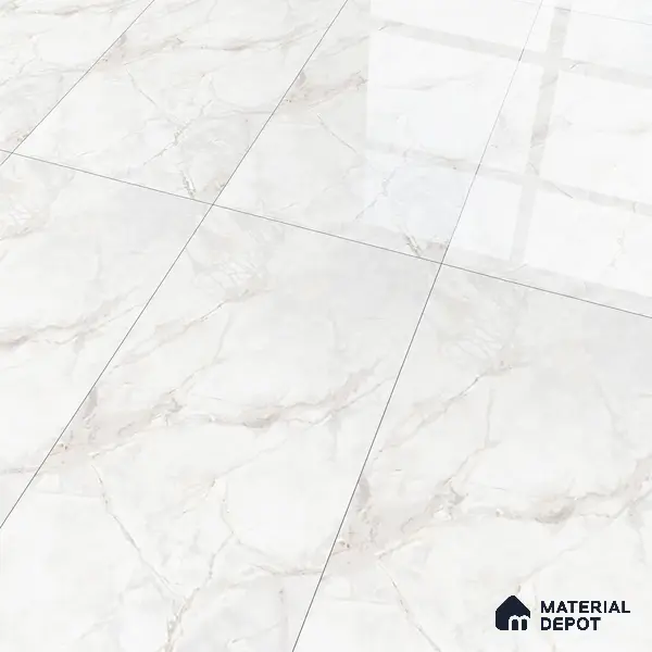 Marble Wall & Floor Tile TL 06099 Athena White 4 ft x 2 ft Vitrified Glossy Finish - 9 mm | 6 Random Design | Suitable For Living Room, Bedroom, Bathroom, Kitchen
