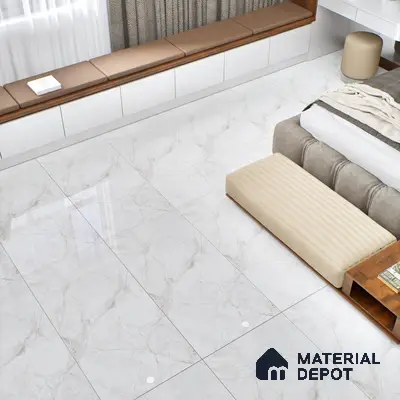 Marble Wall & Floor Tile TL 06099 Athena White 4 ft x 2 ft Vitrified Glossy Finish - 9 mm | 6 Random Design | Suitable For Living Room, Bedroom, Bathroom, Kitchen