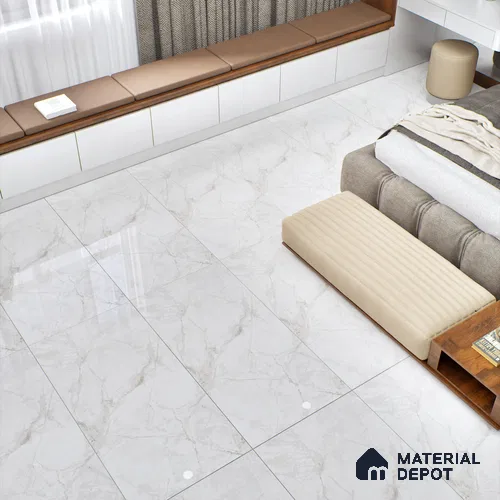Marble Wall & Floor Tile TL 06099 Athena White 4 ft x 2 ft Vitrified Glossy Finish - 9 mm | 6 Random Design | Suitable For Living Room, Bedroom, Bathroom, Kitchen