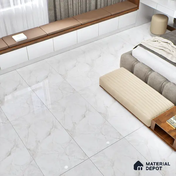 Marble Wall & Floor Tile TL 06099 Athena White 4 ft x 2 ft Vitrified Glossy Finish - 9 mm | 6 Random Design | Suitable For Living Room, Bedroom, Bathroom, Kitchen