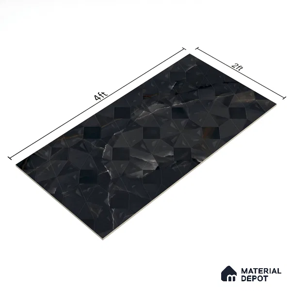 Punch Wall Tile TL 06193 B Prime Onyx Nero Triangle 4 ft x 2 ft Vitrified Lustera Effect Feather Feel Matte Finish - 8.5 mm | 2 Random Design | Suitable for Living Room, Bedroom, Bathroom