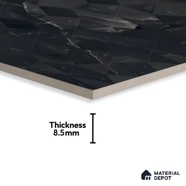 Punch Wall Tile TL 06193 B Prime Onyx Nero Triangle 4 ft x 2 ft Vitrified Lustera Effect Feather Feel Matte Finish - 8.5 mm | 2 Random Design | Suitable for Living Room, Bedroom, Bathroom