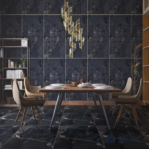 Punch Wall Tile TL 06193 B Prime Onyx Nero Triangle 4 ft x 2 ft Vitrified Lustera Effect Feather Feel Matte Finish - 8.5 mm | 2 Random Design | Suitable for Living Room, Bedroom, Bathroom