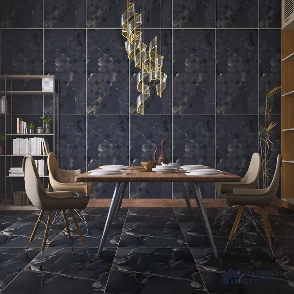 Punch Wall Tile TL 06193 B Prime Onyx Nero Triangle 4 ft x 2 ft Vitrified Lustera Effect Feather Feel Matte Finish - 8.5 mm | 2 Random Design | Suitable for Living Room, Bedroom, Bathroom