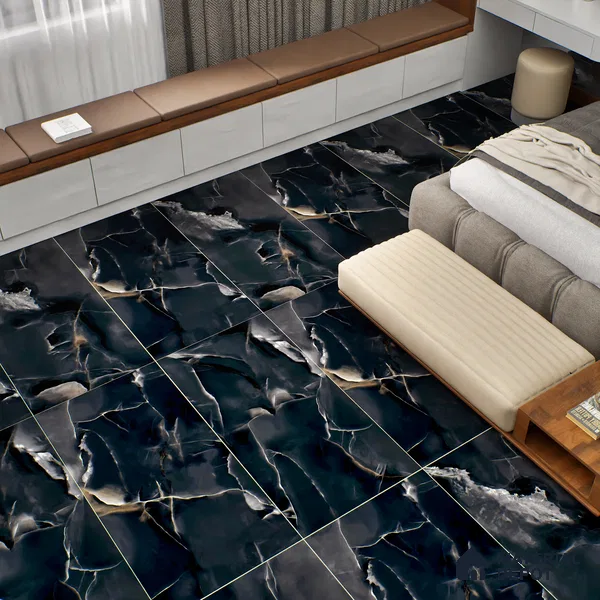 Marble Wall & Floor Tile TL 06193 Prime Onyx Nero 4 ft x 2 ft Vitrified Lustera Effect Feather Feel Matte Finish - 8.5 mm | 7 Random Design | Suitable for Living Room, Bedroom, Bathroom (Sample)