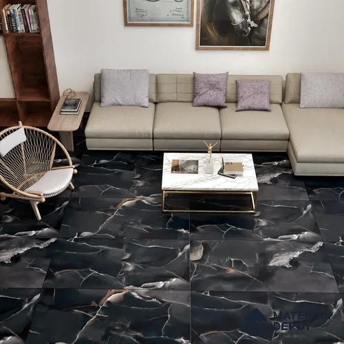 Marble Wall & Floor Tile TL 06193 Prime Onyx Nero 4 ft x 2 ft Vitrified Lustera Effect Feather Feel Matte Finish - 8.5 mm | 7 Random Design | Suitable for Living Room, Bedroom, Bathroom