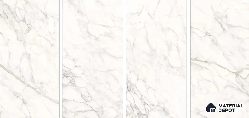 Marble Wall & Floor Tile TL 06101 Calacatta Prime 4 ft x 2 ft Vitrified Matte Finish - 9 mm | 6 Random Design | Suitable For Living Room, Bedroom, Bathroom, Kitchen