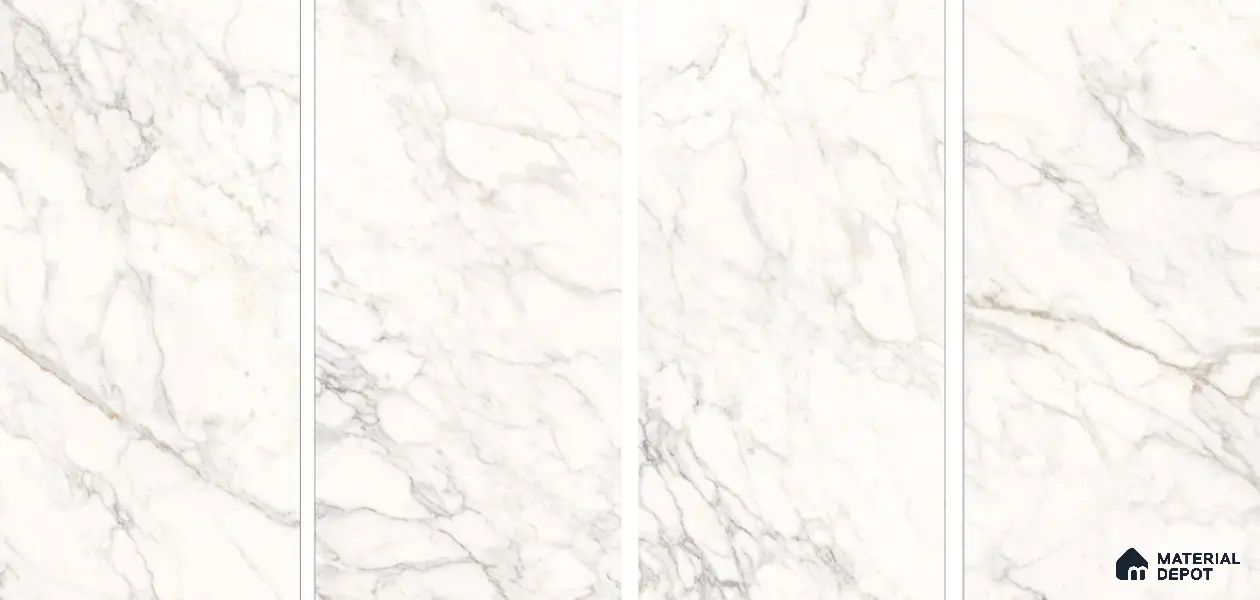 Marble Wall & Floor Tile TL 06101 Calacatta Prime 4 ft x 2 ft Vitrified Matte Finish - 9 mm | 6 Random Design | Suitable For Living Room, Bedroom, Bathroom, Kitchen