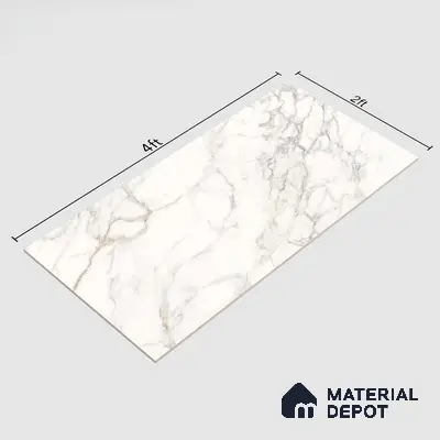 Marble Wall & Floor Tile TL 06101 Calacatta Prime 4 ft x 2 ft Vitrified Matte Finish - 9 mm | 6 Random Design | Suitable For Living Room, Bedroom, Bathroom, Kitchen