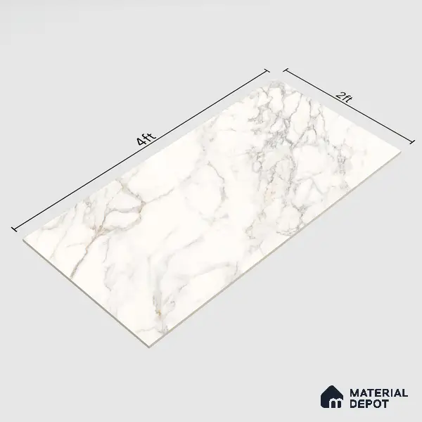 Marble Wall & Floor Tile TL 06101 Calacatta Prime 4 ft x 2 ft Vitrified Matte Finish - 9 mm | 6 Random Design | Suitable For Living Room, Bedroom, Bathroom, Kitchen