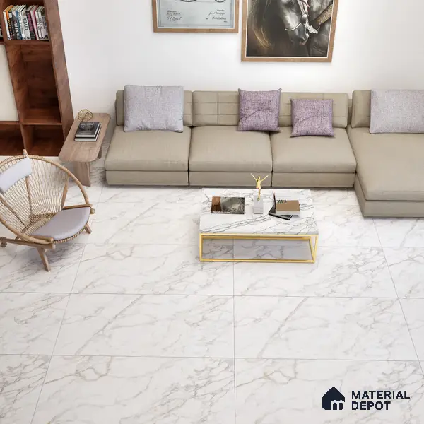 Marble Wall & Floor Tile TL 06101 Calacatta Prime 4 ft x 2 ft Vitrified Matte Finish - 9 mm | 6 Random Design | Suitable For Living Room, Bedroom, Bathroom, Kitchen