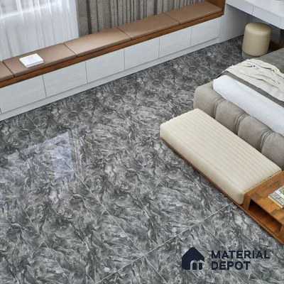Marble Wall & Floor Tile TL 05310 F Aurelio Matrix Dark 4 ft x 2 ft Vitrified High Gloss Finish - 9 mm | Suitable for Living Room, Bedroom, Feature / Accent Walls & Highlighter Wall (Sample)