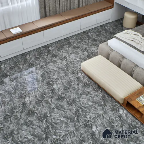 Marble Wall & Floor Tile TL 05310 F Aurelio Matrix Dark 4 ft x 2 ft Vitrified High Gloss Finish - 9 mm | Suitable for Living Room, Bedroom, Feature / Accent Walls & Highlighter Wall