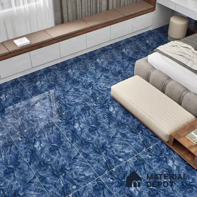Marble Wall & Floor Tile TL 05310 Aurelio Matrix Blue 4 ft x 2 ft Vitrified High Gloss Finish - 9 mm | Suitable for Living Room, Bedroom, Feature / Accent Walls & Highlighter Wall