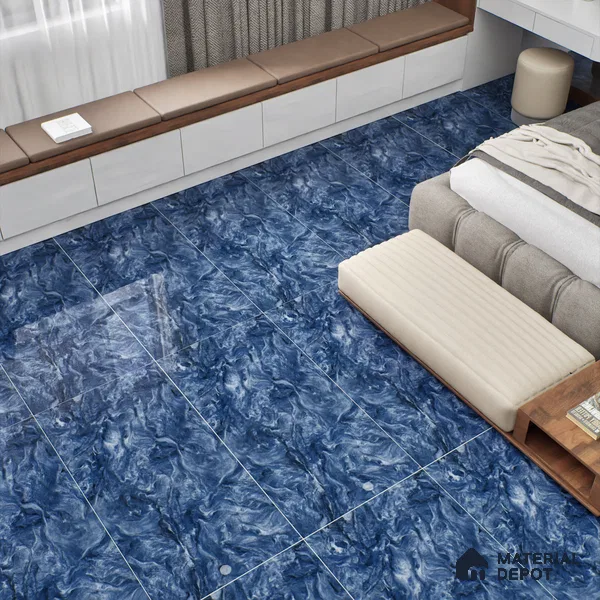 Marble Wall & Floor Tile TL 05310 Aurelio Matrix Blue 4 ft x 2 ft Vitrified High Gloss Finish - 9 mm | Suitable for Living Room, Bedroom, Feature / Accent Walls & Highlighter Wall
