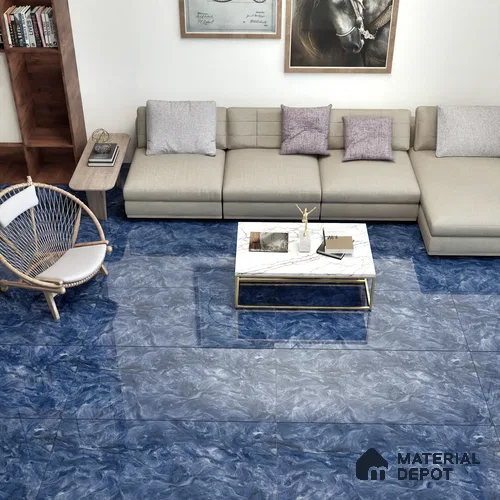 Marble Wall & Floor Tile TL 05310 Aurelio Matrix Blue 4 ft x 2 ft Vitrified High Gloss Finish - 9 mm | Suitable for Living Room, Bedroom, Feature / Accent Walls & Highlighter Wall
