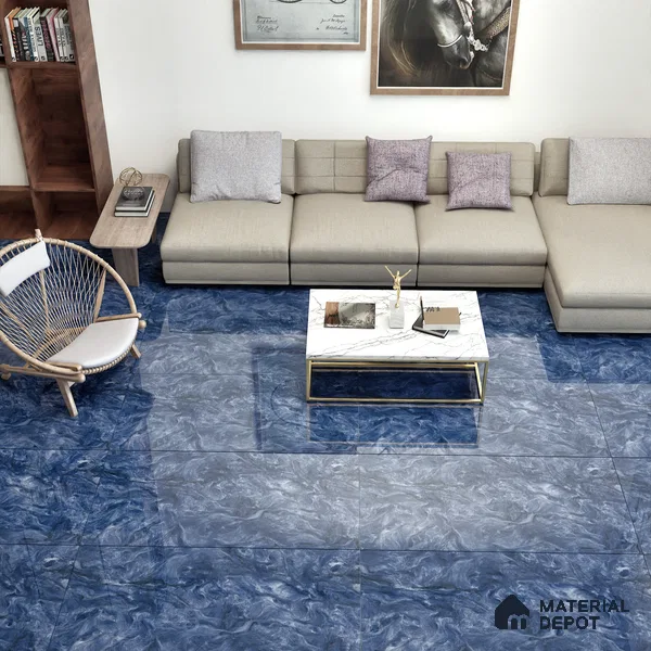 Marble Wall & Floor Tile TL 05310 Aurelio Matrix Blue 4 ft x 2 ft Vitrified High Gloss Finish - 9 mm | Suitable for Living Room, Bedroom, Feature / Accent Walls & Highlighter Wall