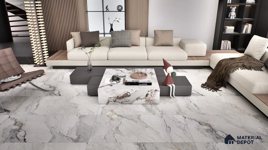 Marble Wall & Floor Tile TL 06214 Glorix Peak White 4 ft x 2 ft Vitrified Matte Finish - 9 mm (Random Design 4) | Suitable for Living Room, Bedroom, Bathroom & Kitchen