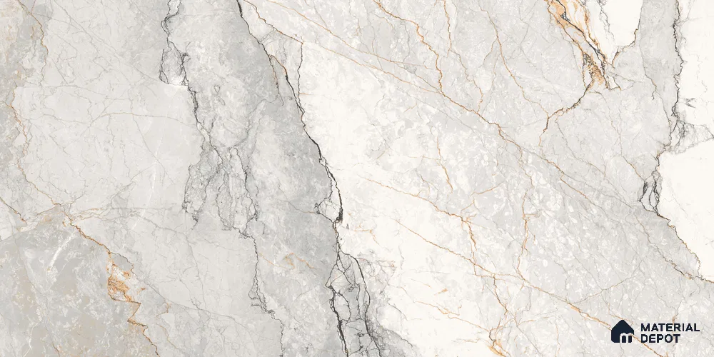 Marble Wall & Floor Tile TL 06214 Glorix Peak White 4 ft x 2 ft Vitrified Matte Finish - 9 mm (Random Design 4) | Suitable for Living Room, Bedroom, Bathroom & Kitchen