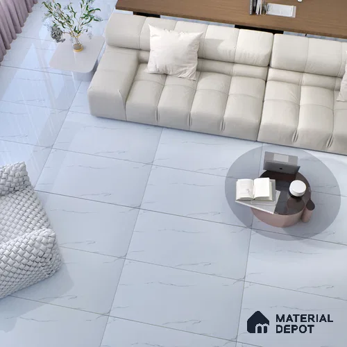 Budget Friendly Marble Wall & Floor Tile Value for Money TL 06309 White Stone Chic 4 ft x 2 ft - Vitrified Glossy Finish -9 mm | Suitable for Living Room, Bedroom & Bathroom