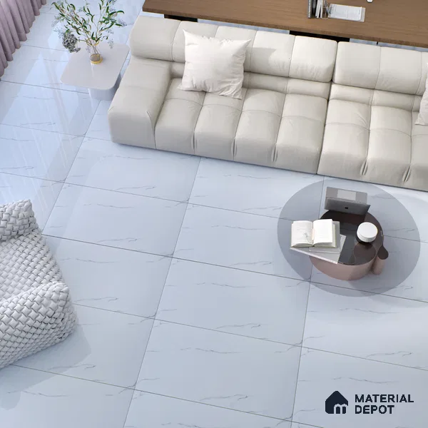 Budget Friendly Marble Wall & Floor Tile Value for Money TL 06309 White Stone Chic 4 ft x 2 ft - Vitrified Glossy Finish -9 mm | Suitable for Living Room, Bedroom & Bathroom
