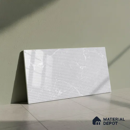 Marble Wall Tile TL 06781 B Terra Mirage HL1 2 ft x 1 ft Light Grey Ceramic Glossy Finish Highlighter Tile - 9 mm | Ideal for Living Room, Bathroom, Kitchen