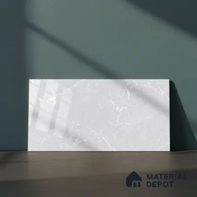 Marble Wall Tile TL 06781 C Terra Mirage Light 2 ft x 1 ft Light Grey Ceramic Glossy Finish Plain Tile - 9 mm | Ideal for Living Room, Bathroom, Kitchen