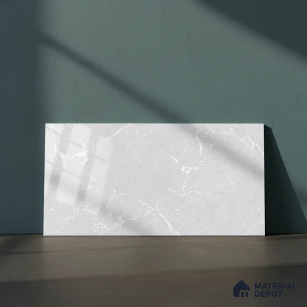 Marble Wall Tile TL 06781 C Terra Mirage Light 2 ft x 1 ft Light Grey Ceramic Glossy Finish Plain Tile - 9 mm | Ideal for Living Room, Bathroom, Kitchen
