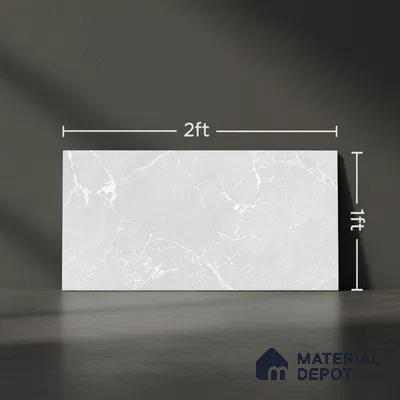 Marble Wall Tile TL 06781 C Terra Mirage Light 2 ft x 1 ft Light Grey Ceramic Glossy Finish Plain Tile - 9 mm | Ideal for Living Room, Bathroom, Kitchen