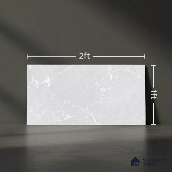 Marble Wall Tile TL 06781 C Terra Mirage Light 2 ft x 1 ft Light Grey Ceramic Glossy Finish Plain Tile - 9 mm | Ideal for Living Room, Bathroom, Kitchen
