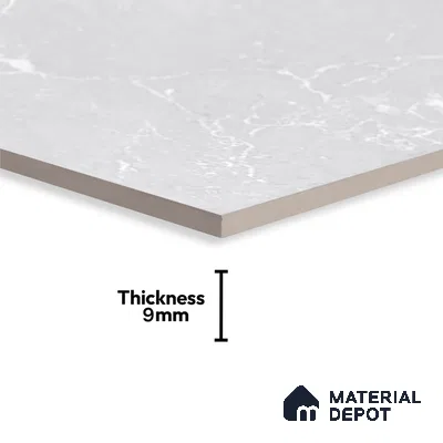Marble Wall Tile TL 06781 C Terra Mirage Light 2 ft x 1 ft Light Grey Ceramic Glossy Finish Plain Tile - 9 mm | Ideal for Living Room, Bathroom, Kitchen