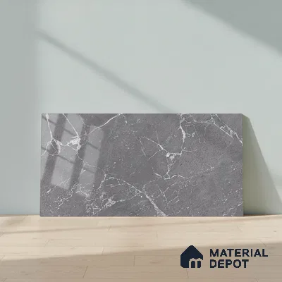 Marble Wall Tile TL 06781 D Terra Mirage Dusk 2 ft x 1 ft Dark Grey Ceramic Glossy Finish Plain Tile - 9 mm | Ideal for Living Room, Bathroom, Kitchen
