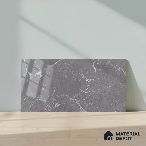 Marble Wall Tile TL 06781 D Terra Mirage Dusk 2 ft x 1 ft Dark Grey Ceramic Glossy Finish Plain Tile - 9 mm | Ideal for Living Room, Bathroom, Kitchen