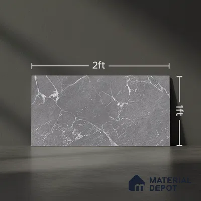 Marble Wall Tile TL 06781 D Terra Mirage Dusk 2 ft x 1 ft Dark Grey Ceramic Glossy Finish Plain Tile - 9 mm | Ideal for Living Room, Bathroom, Kitchen