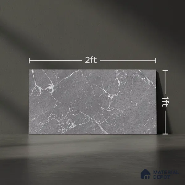 Marble Wall Tile TL 06781 D Terra Mirage Dusk 2 ft x 1 ft Dark Grey Ceramic Glossy Finish Plain Tile - 9 mm | Ideal for Living Room, Bathroom, Kitchen