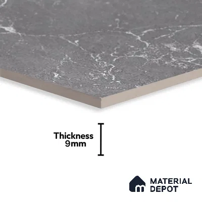 Marble Wall Tile TL 06781 D Terra Mirage Dusk 2 ft x 1 ft Dark Grey Ceramic Glossy Finish Plain Tile - 9 mm | Ideal for Living Room, Bathroom, Kitchen
