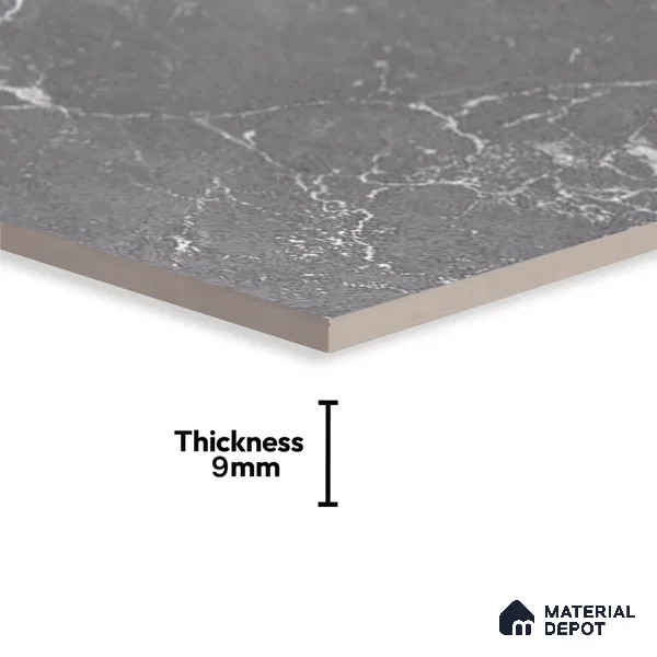 Marble Wall Tile TL 06781 D Terra Mirage Dusk 2 ft x 1 ft Dark Grey Ceramic Glossy Finish Plain Tile - 9 mm | Ideal for Living Room, Bathroom, Kitchen