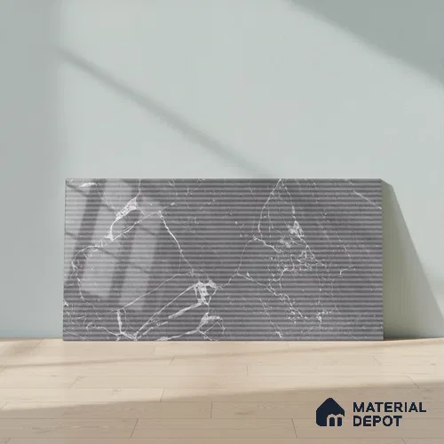 Marble Wall Tile TL 06781 Terra Mirage HL2 2 ft x 1 ft Dark Grey Ceramic Glossy Finish Highlighter Tile - 9 mm | Ideal for Living Room, Bathroom, Kitchen