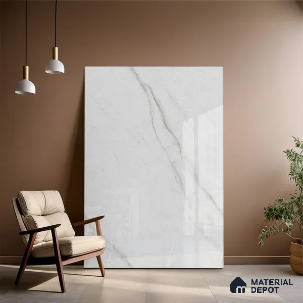 Marble Floor Tile TL 10444 Classic Carara Edl 6 ft x 4 ft Carving High Gloss Finish Vitrified Large Format Tile - 15 mm | Suitable for Living Room, Bedroom, Bathroom | Adhesive and Spacers Must be Used During Installation