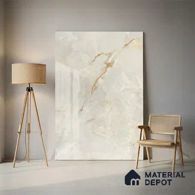 Marble Floor Tile TL 10447 Cloudy Onyx 6 ft x 4 ft Carving High Gloss Finish Vitrified Large Format Tile - 15 mm | Suitable for Living Room, Bedroom, Bathroom | Adhesive and Spacers Must be Used During Installation