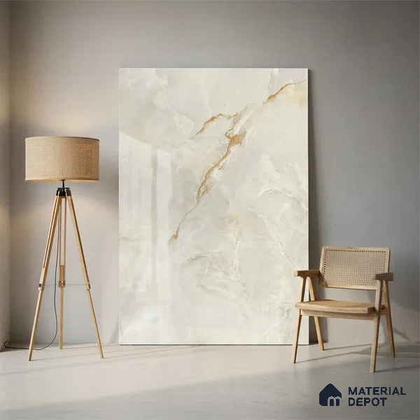 Marble Floor Tile TL 10447 Cloudy Onyx 6 ft x 4 ft Carving High Gloss Finish Vitrified Large Format Tile - 15 mm | Suitable for Living Room, Bedroom, Bathroom | Adhesive and Spacers Must be Used During Installation
