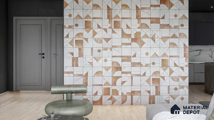 Marble Wall Handmade Tile TL 05871 B Copper Copper Marble 197 mm x 197 mm Vitrified - 9 mm | Random Mix Patterns | Suitable For Living Room, Bedroom, Kitchen