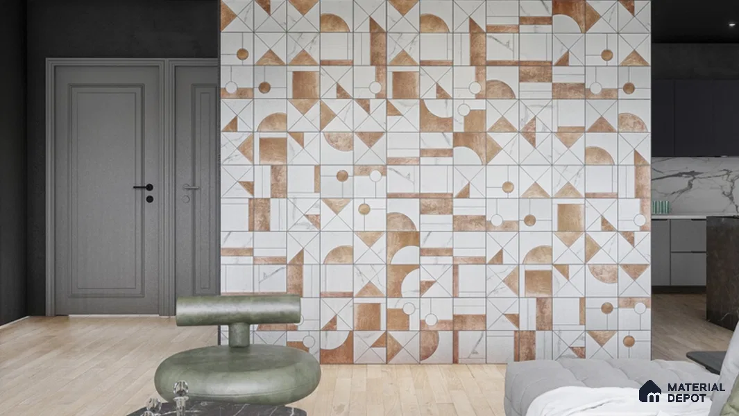 Marble Wall Handmade Tile TL 05871 B Copper Copper Marble 197 mm x 197 mm Vitrified - 9 mm | Random Mix Patterns | Suitable For Living Room, Bedroom, Kitchen