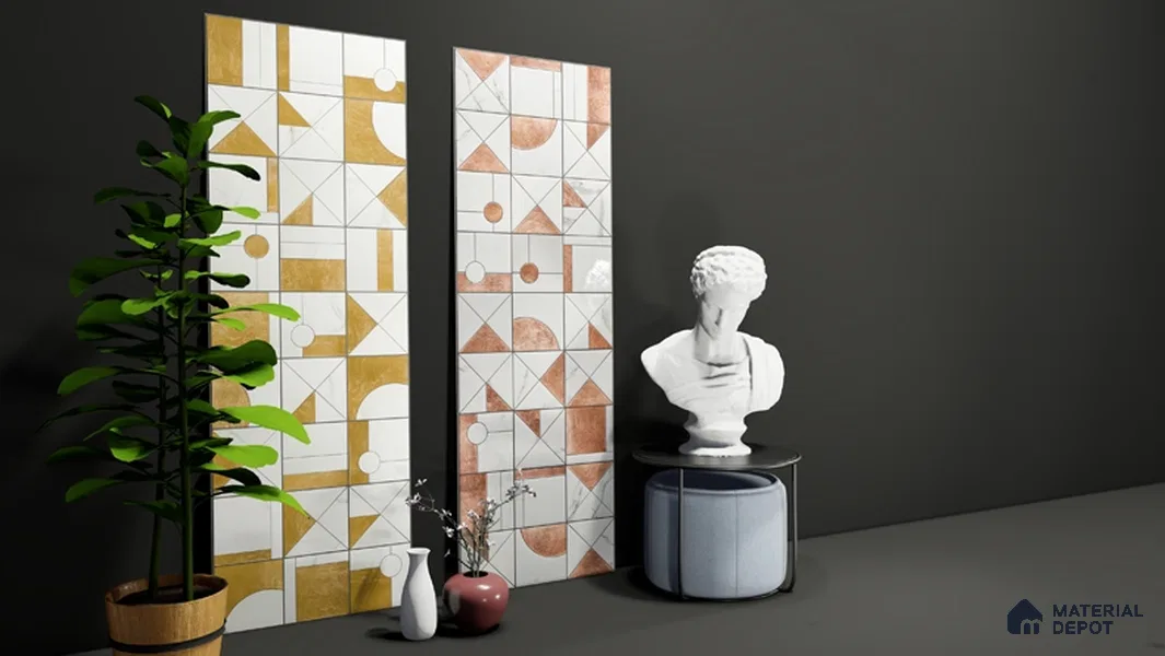 Marble Wall Handmade Tile TL 05871 Gold Golden Marble 197 mm x 197 mm Vitrified - 9 mm | Random Mix Patterns | Suitable For Living Room, Bedroom, Kitchen